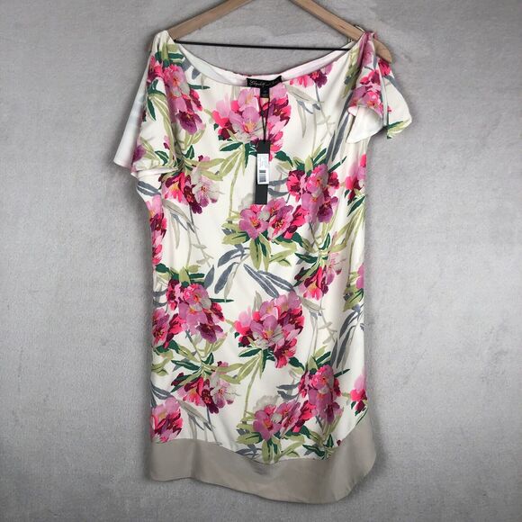 NWT ELIZABETH & JAMES Nora Silk Dress Sz M Floral Asymmetrical Hem Neckline $365 - Picture 3 of 16